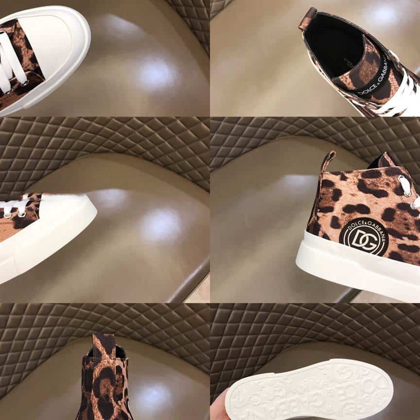 DOLCE AND GABBANA COTTON DRILL PORTOFINO LIGHT MID-TOP SNEAKERS WITH LEOPARD PRINT - DG110