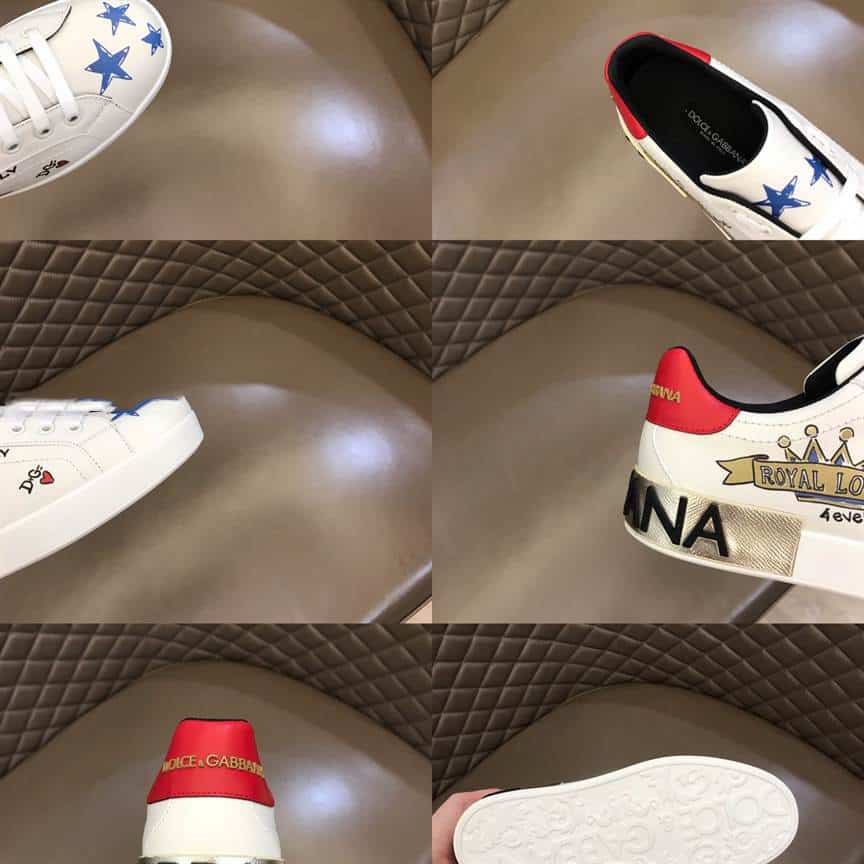 DOLCE AND GABBANA LEATHER ROYAL LOVE PRINT SNEAKERS IN WHITE - DG103