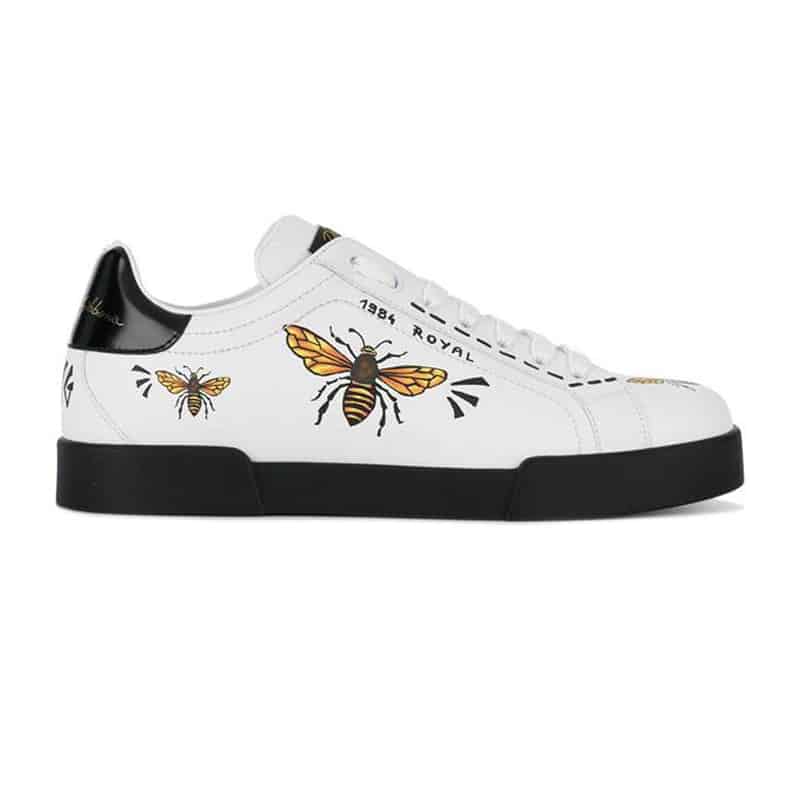 DOLCE AND GABBANA PORTOFINO WASP PRINT SNEAKERS IN WHITE - DG104