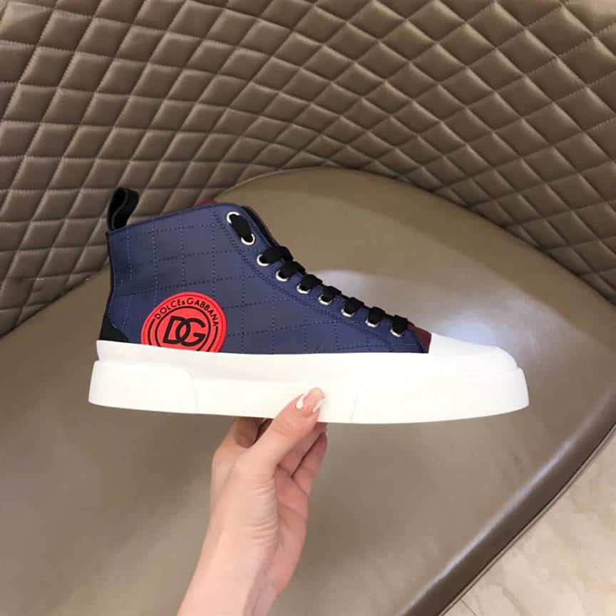 DOLCE AND GABBANA QUILTED TWO-TONE NYLON PORTOFINO LIGHT MID-TOP SNEAKERS - DG105