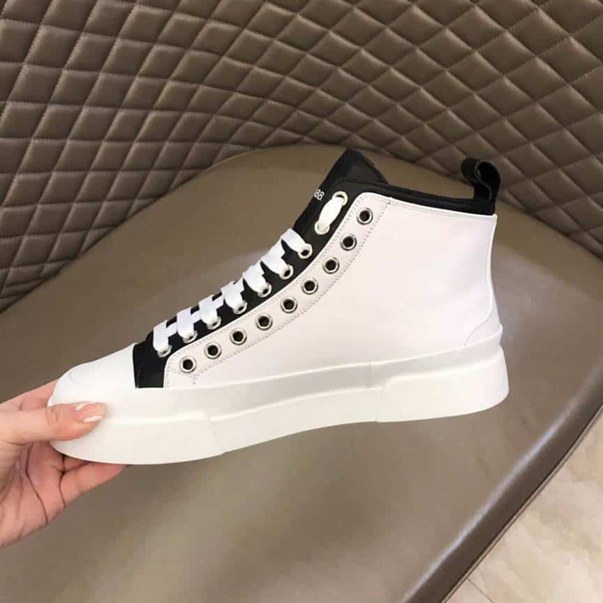 DOLCE AND GABBANA QUILTED TWO-TONE NYLON PORTOFINO LIGHT MID-TOP SNEAKERS IN WHITE - DG107