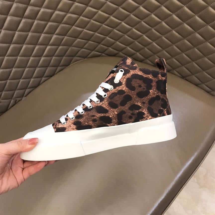 DOLCE AND GABBANA COTTON DRILL PORTOFINO LIGHT MID-TOP SNEAKERS WITH LEOPARD PRINT - DG110