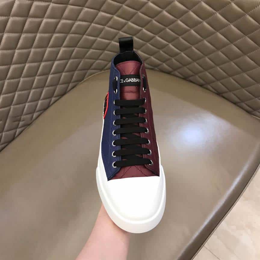 DOLCE AND GABBANA QUILTED TWO-TONE NYLON PORTOFINO LIGHT MID-TOP SNEAKERS - DG105