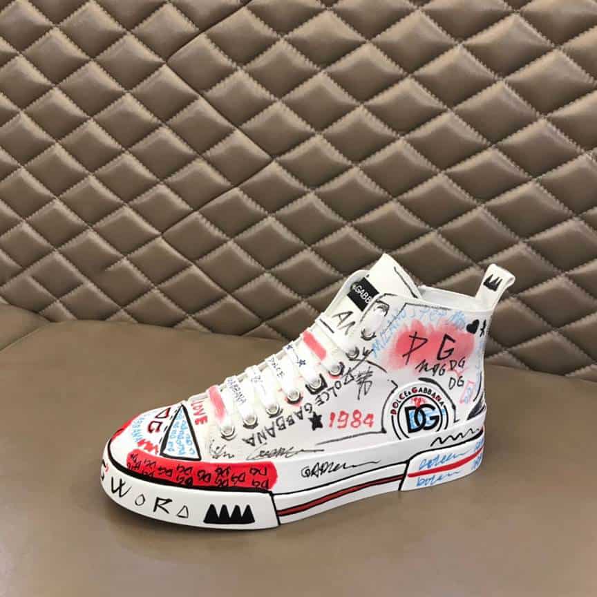 DOLCE AND GABBANA HAND-PAINTED GRAFFITI CANVAS PORTOFINO LIGHT MID-TOP SNEAKERS - DG111