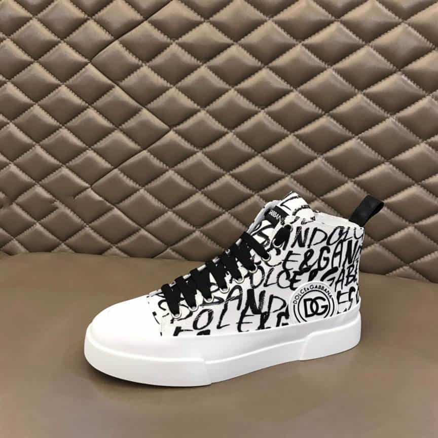 DOLCE AND GABBANA CANVAS PORTOFINO LIGHT MID-TOP SNEAKERS WITH DG LOGO PRINT - DG109