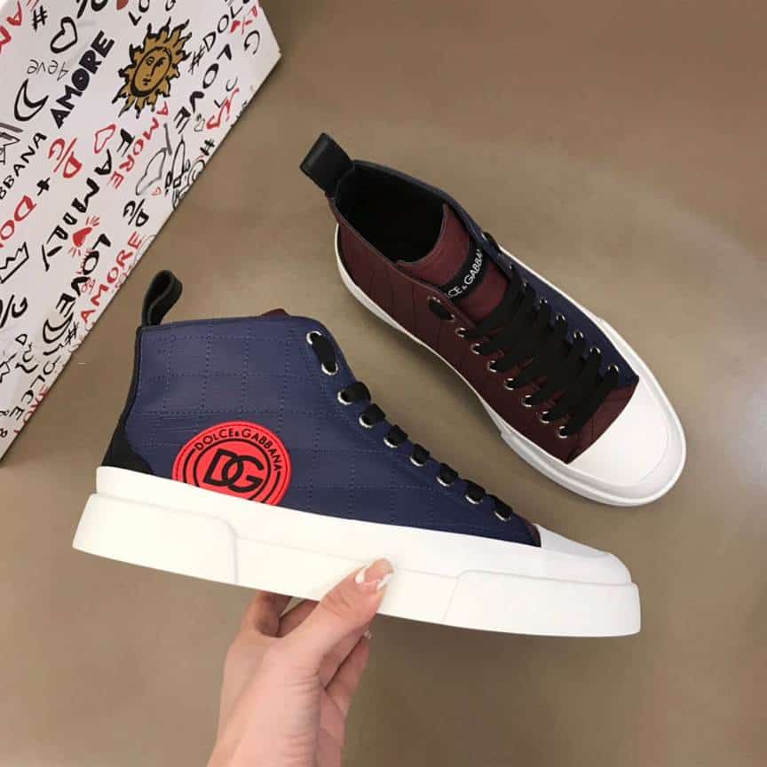 DOLCE AND GABBANA QUILTED TWO-TONE NYLON PORTOFINO LIGHT MID-TOP SNEAKERS - DG105