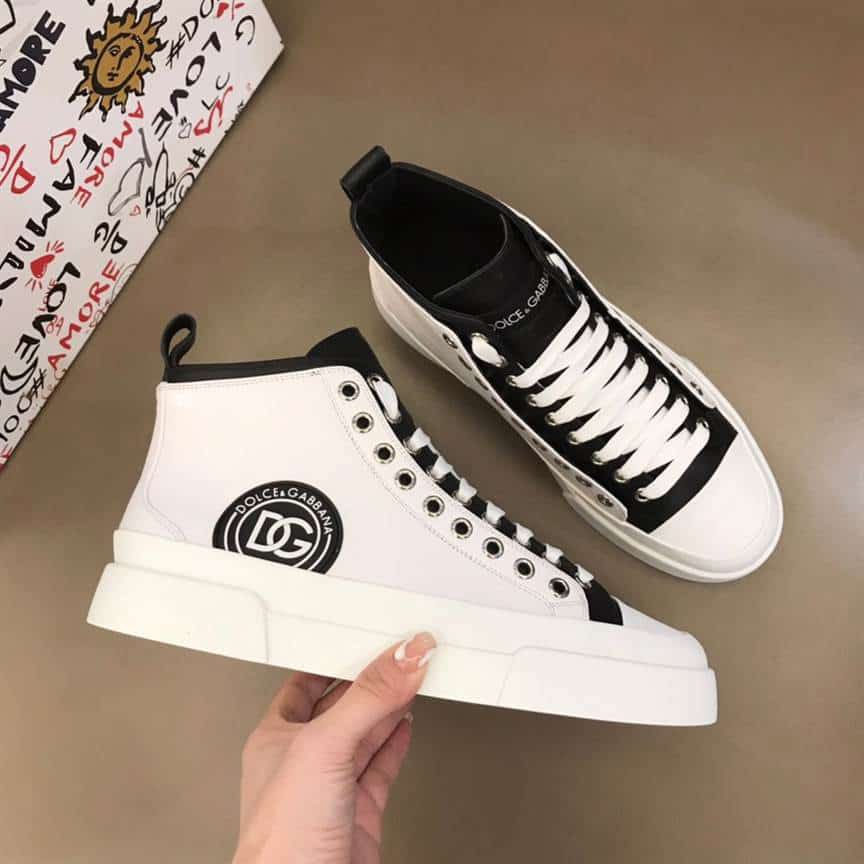 DOLCE AND GABBANA QUILTED TWO-TONE NYLON PORTOFINO LIGHT MID-TOP SNEAKERS IN WHITE - DG107