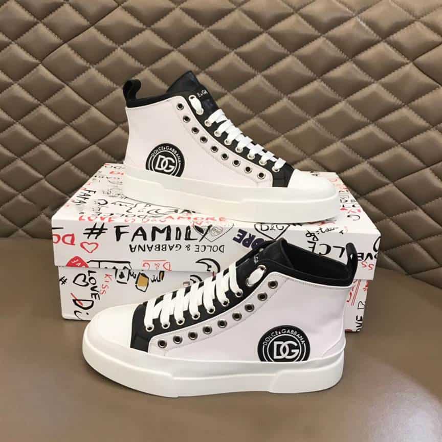 DOLCE AND GABBANA QUILTED TWO-TONE NYLON PORTOFINO LIGHT MID-TOP SNEAKERS IN WHITE - DG107