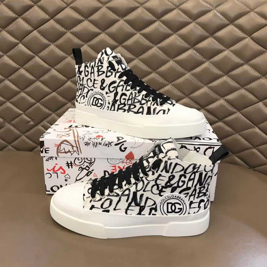 DOLCE AND GABBANA CANVAS PORTOFINO LIGHT MID-TOP SNEAKERS WITH DG LOGO PRINT - DG109