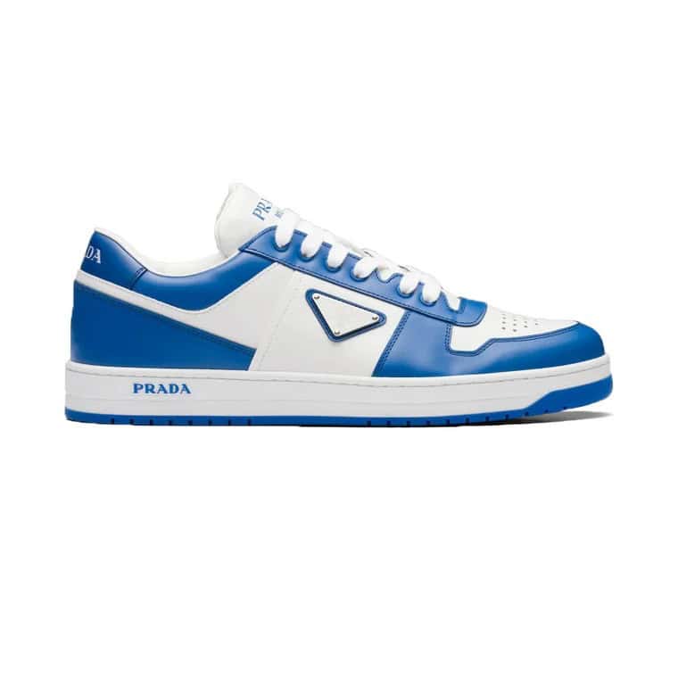 Pra*a downtown leather sneakers in white and lacquer blue- prd011