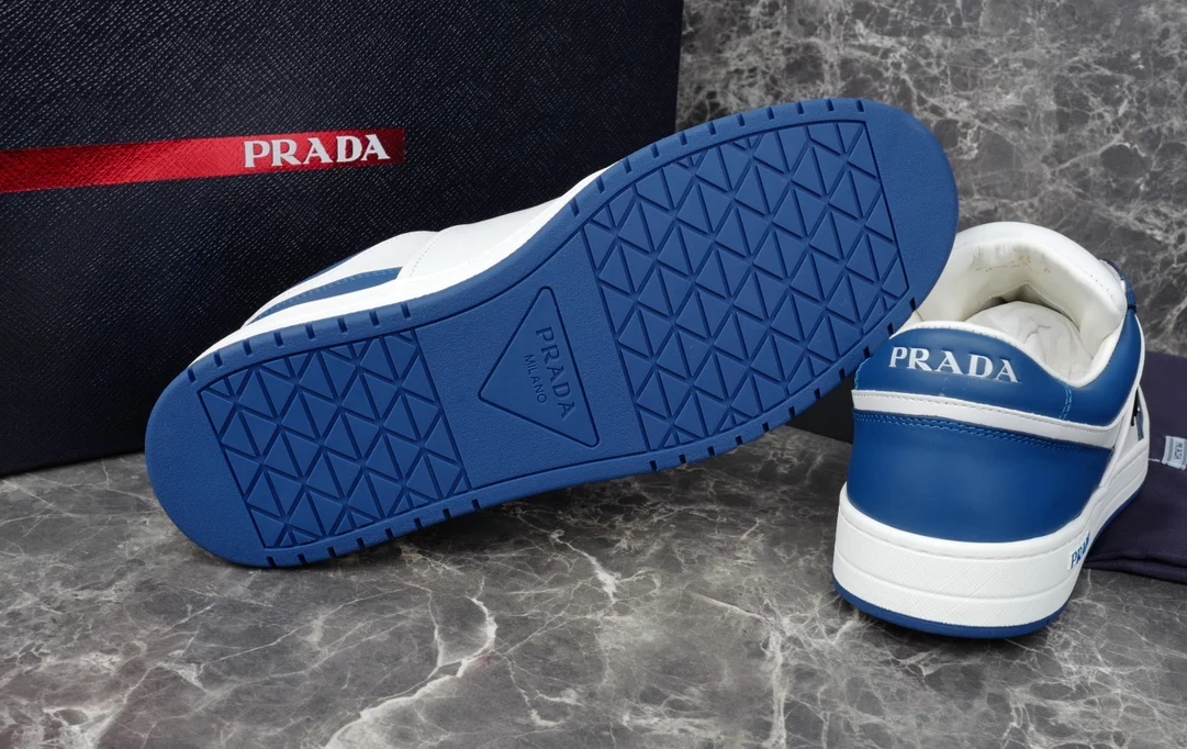 Pra*a downtown leather sneakers in white and lacquer blue- prd011