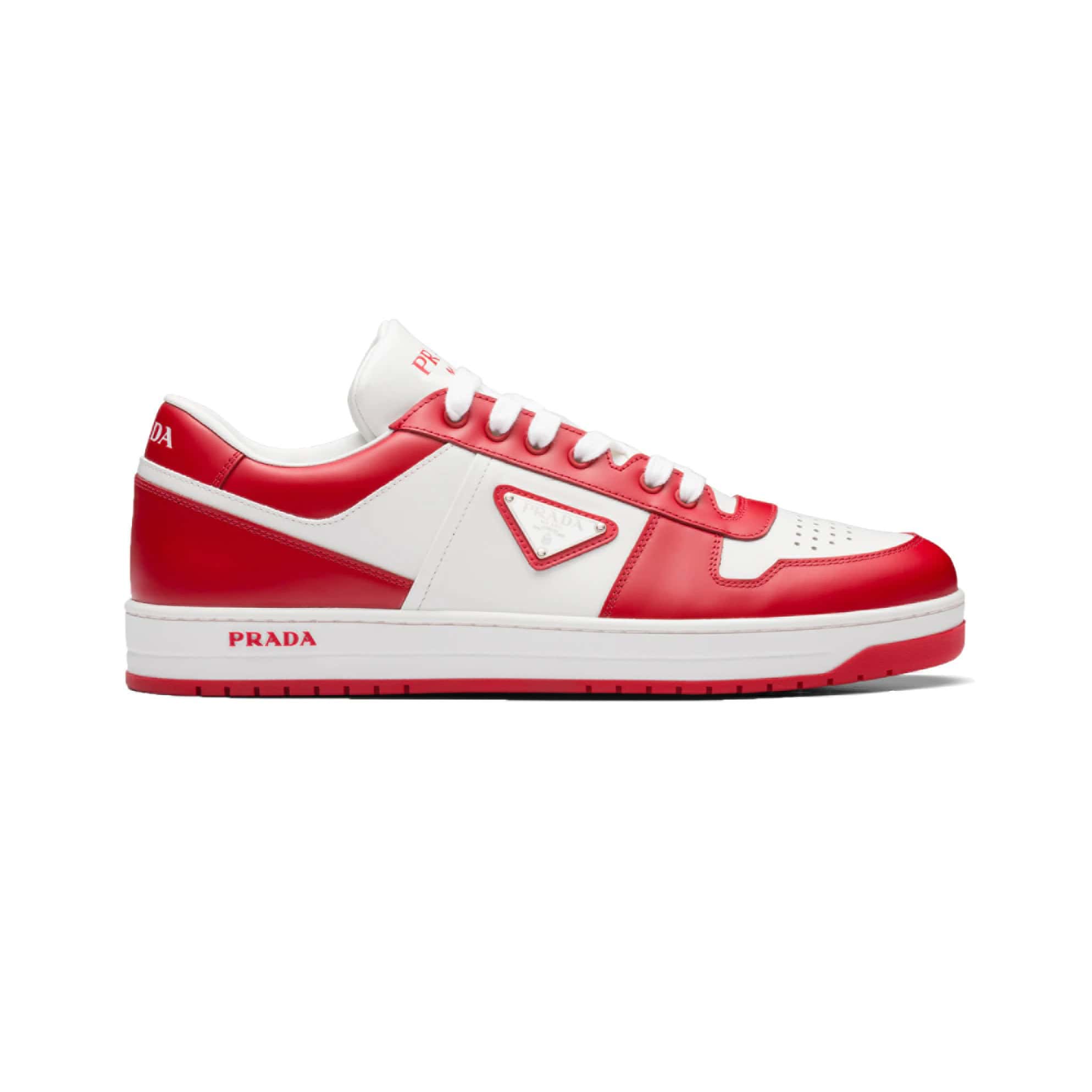 Pra*a downtown leather sneakers in white and lacquer red- prd012