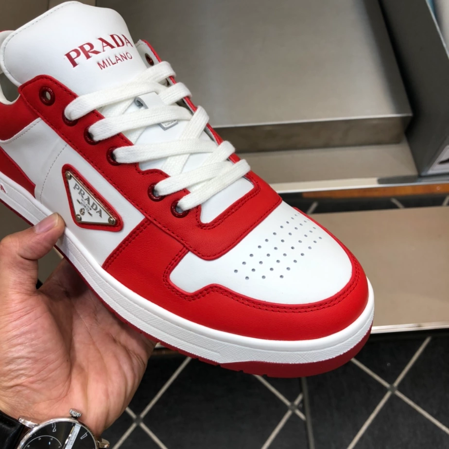 Pra*a downtown leather sneakers in white and lacquer red- prd012