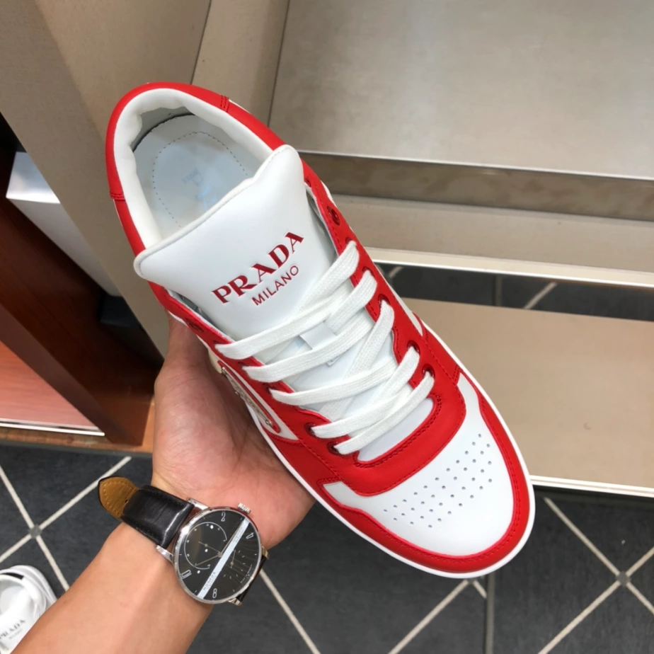 Pra*a downtown leather sneakers in white and lacquer red- prd012