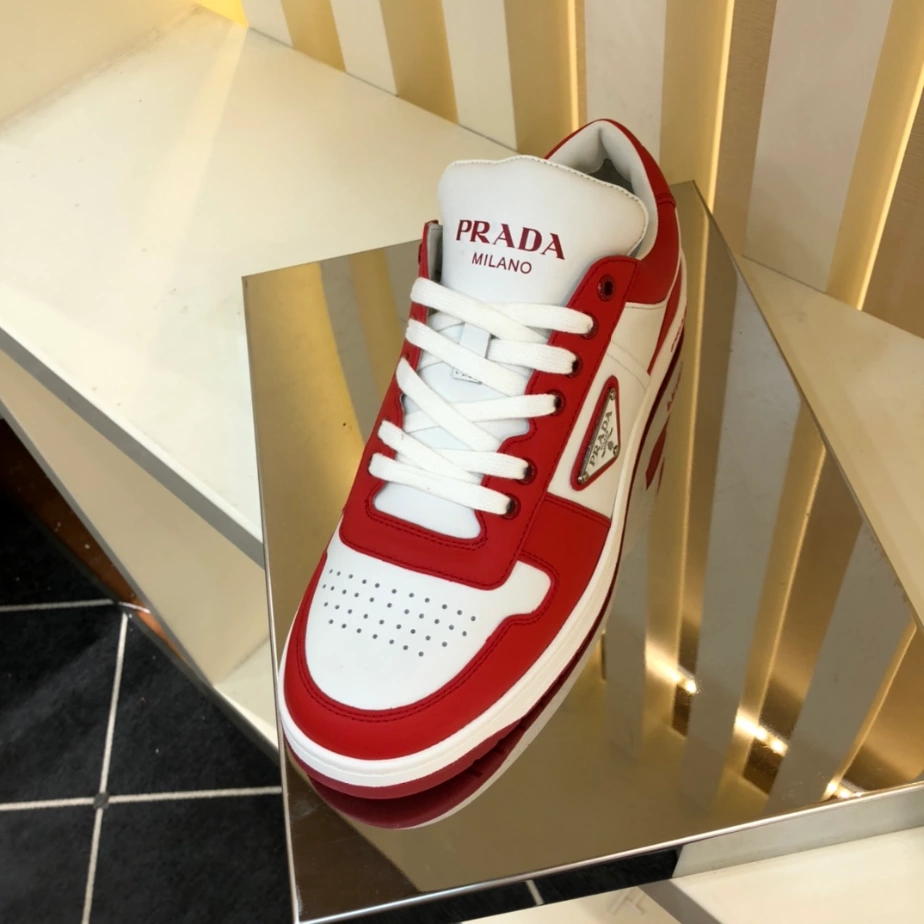 Pra*a downtown leather sneakers in white and lacquer red- prd012