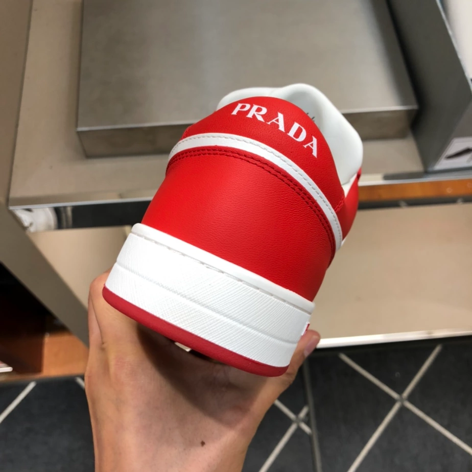 Pra*a downtown leather sneakers in white and lacquer red- prd012