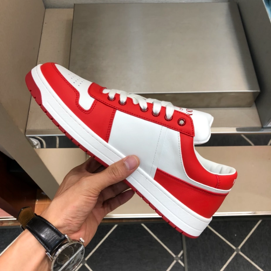 Pra*a downtown leather sneakers in white and lacquer red- prd012