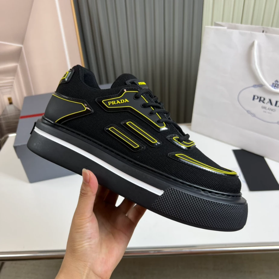 Pra*a macro re-nylon and brushed leather sneakers - prd060