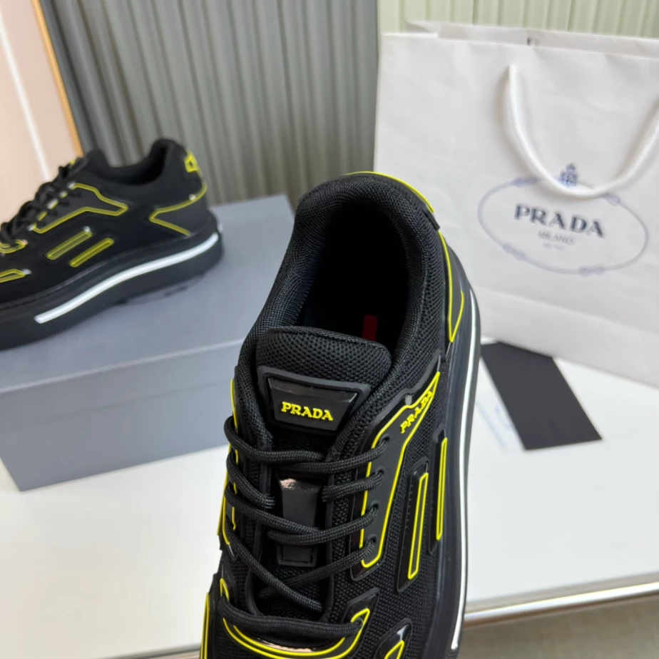 Pra*a macro re-nylon and brushed leather sneakers - prd060