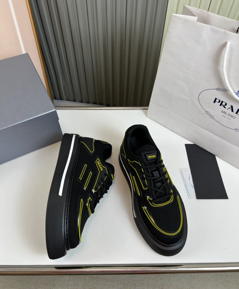 Pra*a macro re-nylon and brushed leather sneakers - prd060