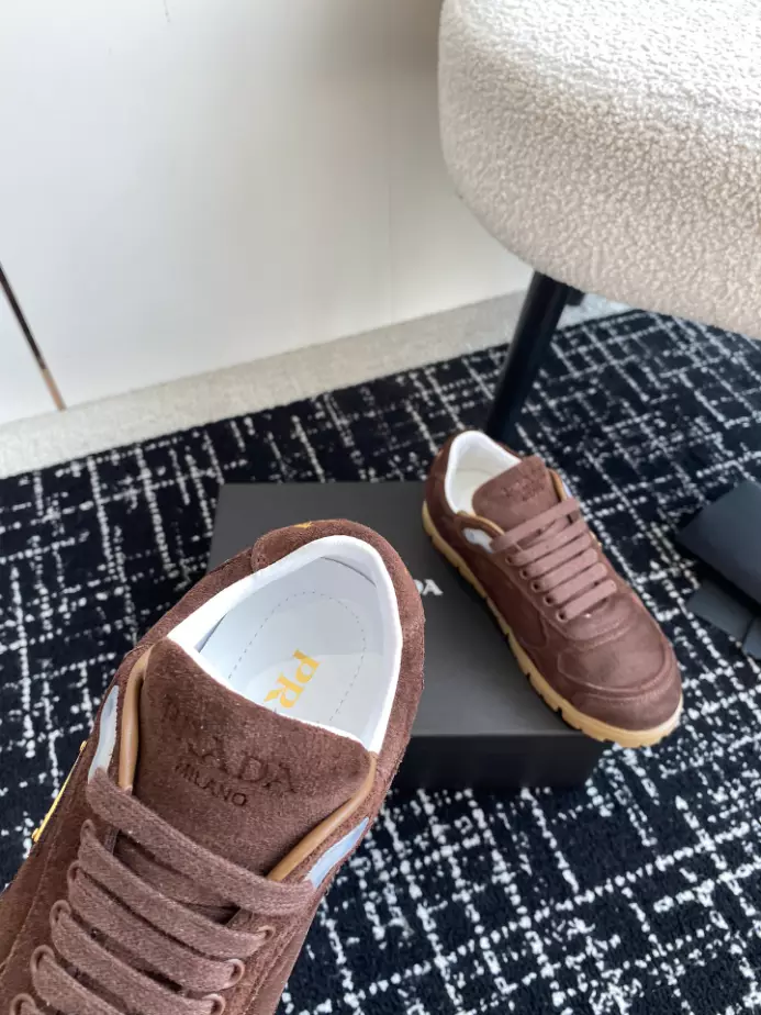 Pra*a trail faded suede sneakers in dark brown- prd079