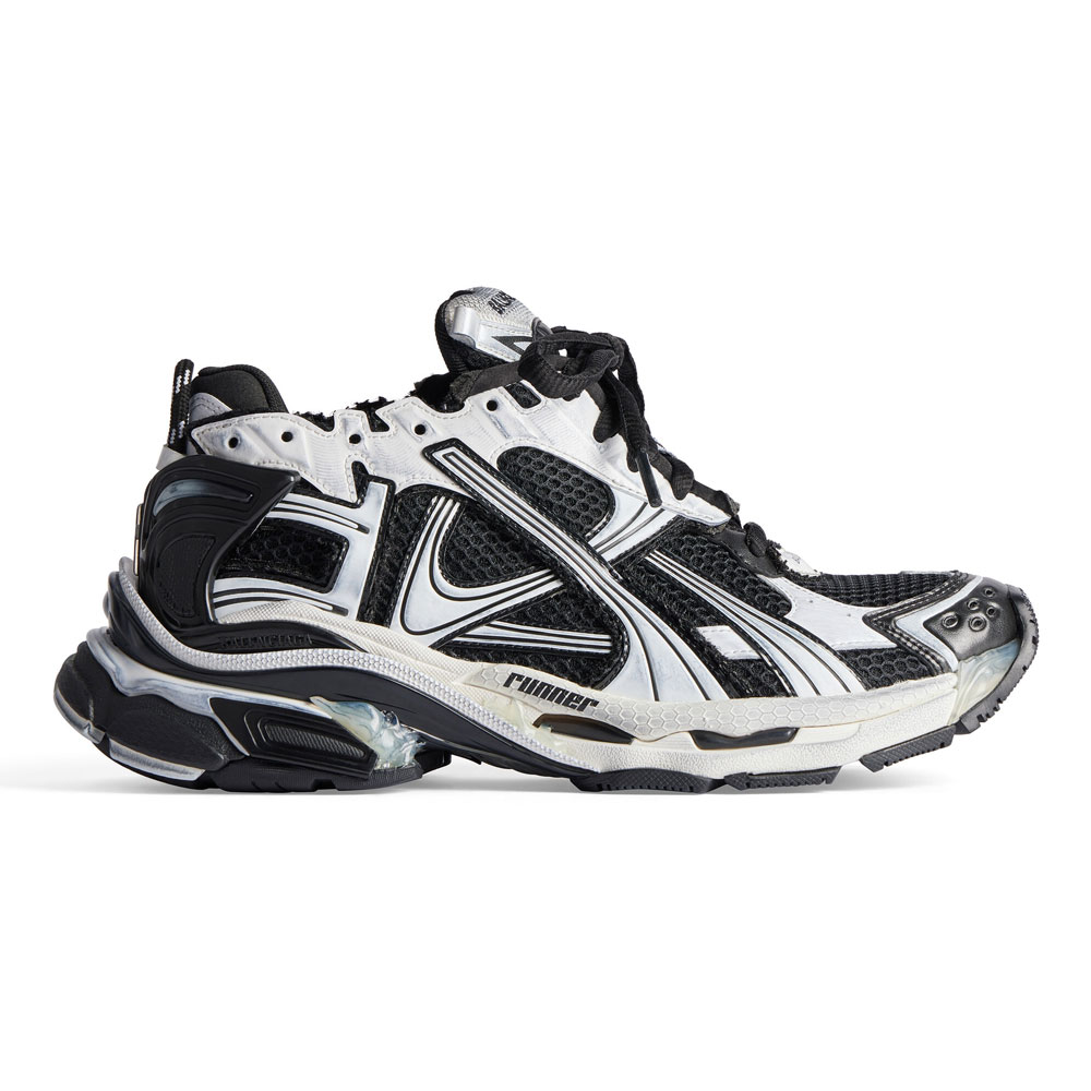 Ba*len*cia*ga runner sneaker in black and white mesh and nylon - bb266