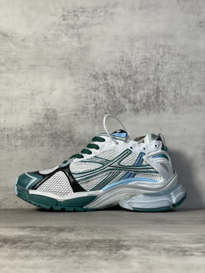 Ba*len*cia*ga runner sneaker in white, green and blue mesh and nylon - bb268