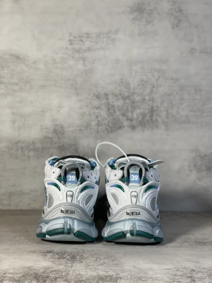 Ba*len*cia*ga runner sneaker in white, green and blue mesh and nylon - bb268