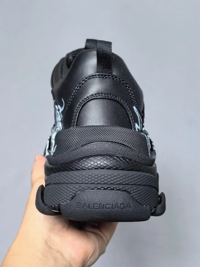 Ba*len*cia*ga triple s sneaker in black and white diy metal artwork printed cowskin - bb270