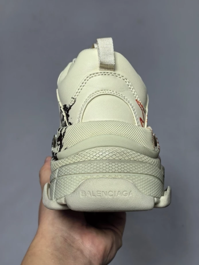 Ba*len*cia*ga triple s sneaker in white, red and black diy metal artwork printed cowskin - bb269