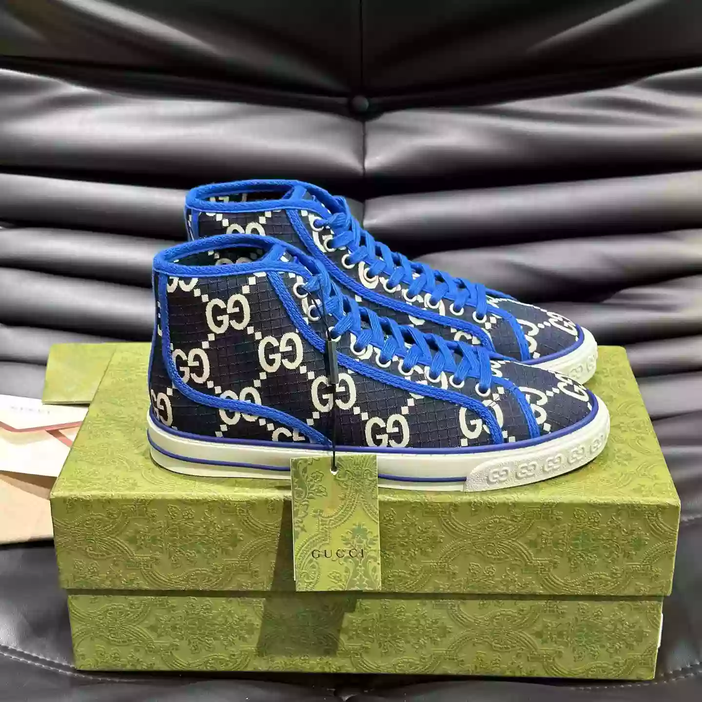 G*u*i tennis 1977 high-top shoes sneakers in black/blue - gc284