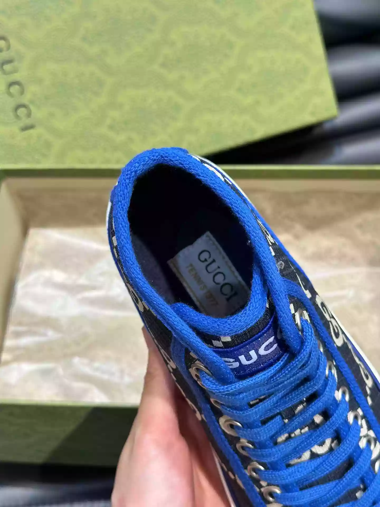 G*u*i tennis 1977 high-top shoes sneakers in black/blue - gc284